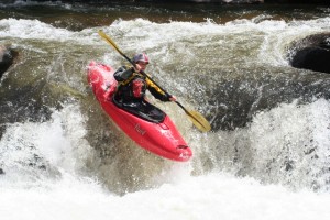 Kate Walton (P'nut) showing the lads why she is SA's top female whitewater paddler.